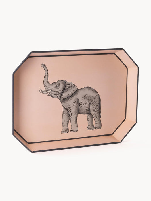 Fauna Hand-Painted Decorative Tray with Elephant Motif