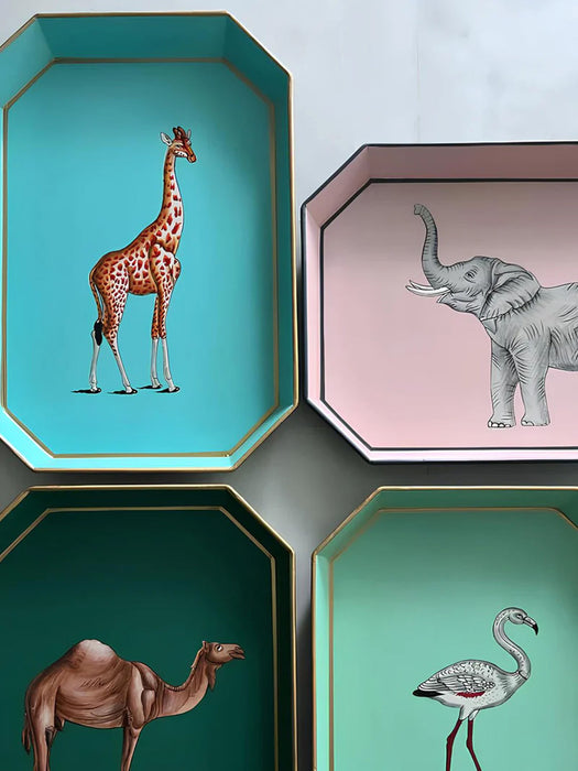 Hand-Painted Decorative Tray Fauna with Elephant Motif