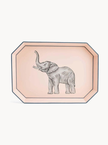 Fauna Hand-Painted Decorative Tray with Elephant Motif