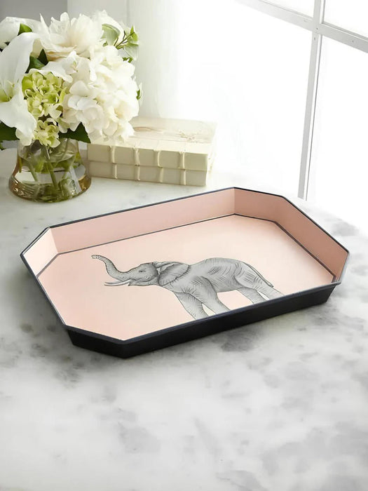 Fauna Hand-Painted Decorative Tray with Elephant Motif