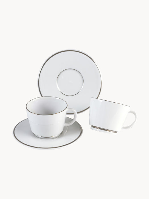Handmade Porcelain Espresso Cups Vitruv with Saucers and Platinum Rim Set of 2