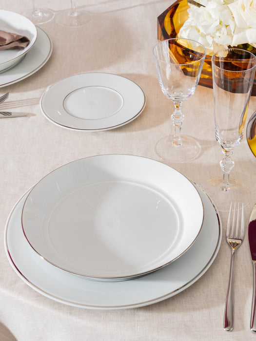 Handmade Porcelain Tableware Set Vitruv with Hand-Painted Platinum Rim 2 People Set of 14