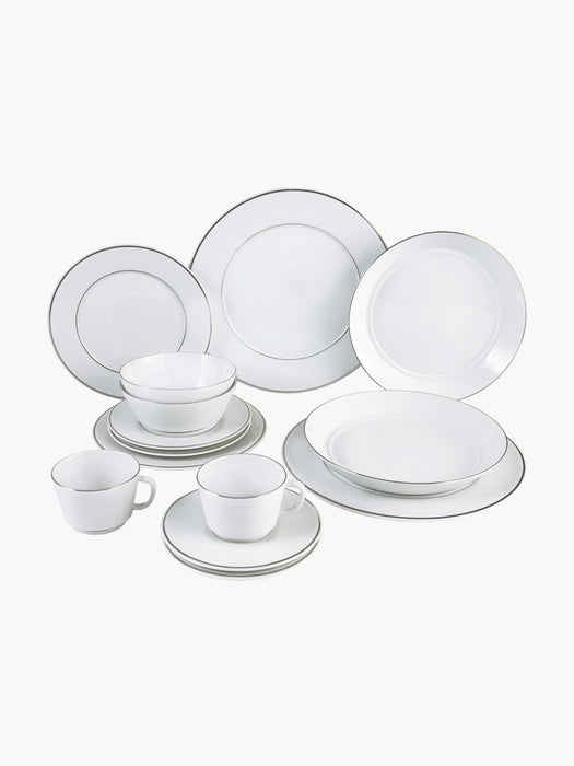 Handmade Porcelain Tableware Set Vitruv with Hand-Painted Platinum Rim 2 People Set of 14