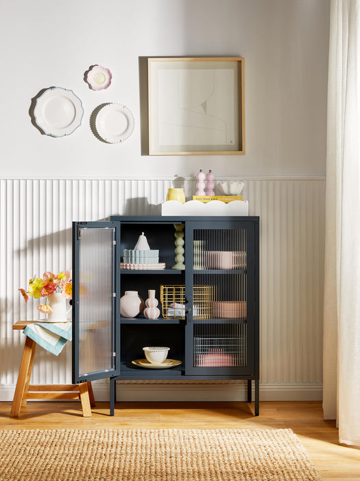 Metal Display Cabinet The Mixer with Ribbed Glass
