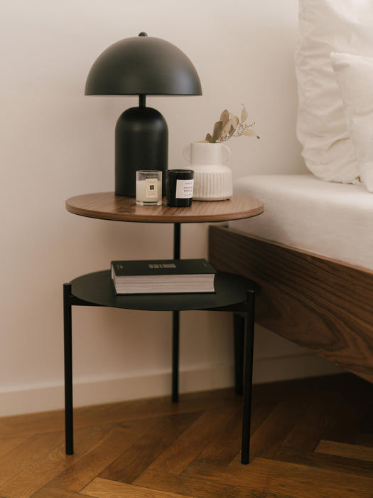 Round Metal Side Table Tu with Wooden Top