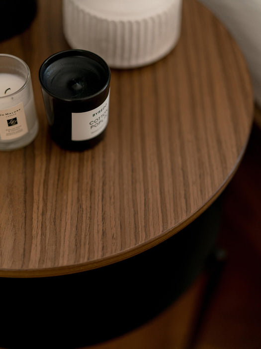 Round Metal Side Table Tu with Wooden Top