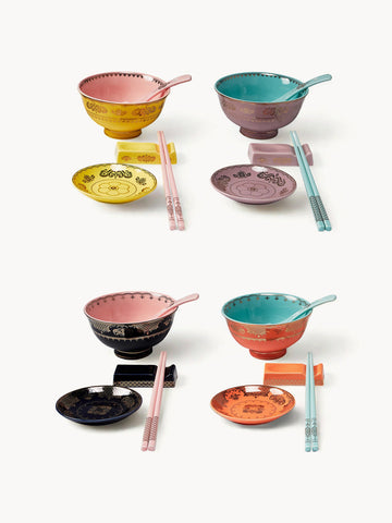 Asian Handmade Tableware Set, 4 People, Set of 20