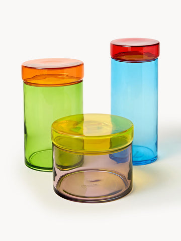 Multi Mouth-Blown Glass Storage Jars, Set of 3