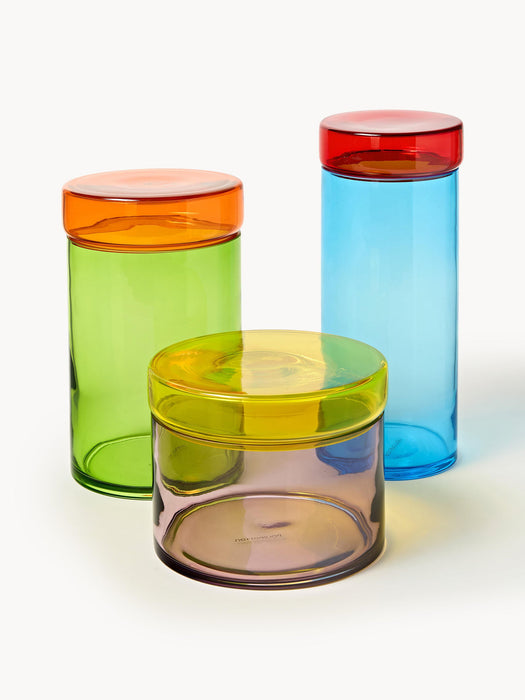 Multi Mouth-Blown Glass Storage Jars, Set of 3