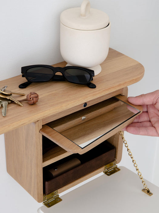 One More Look Wall Mirror with Wooden Shelf