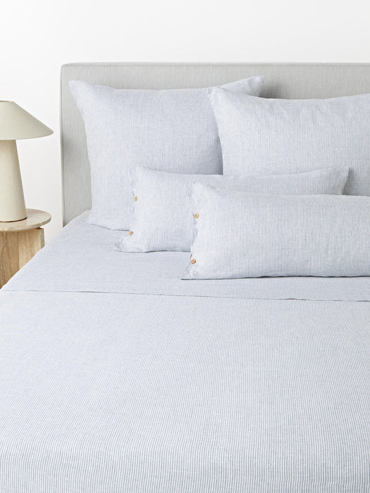 Rinna Washed Linen Bed Sheet with Fine Stripes