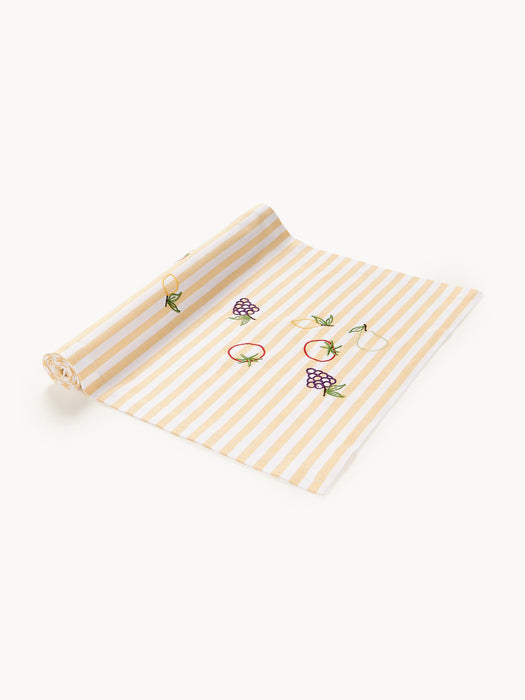 Melony Striped Table Runner with Embroidered Motifs
