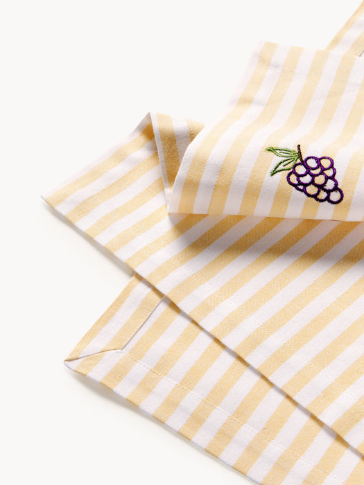 Melony Striped Table Runner with Embroidered Motifs