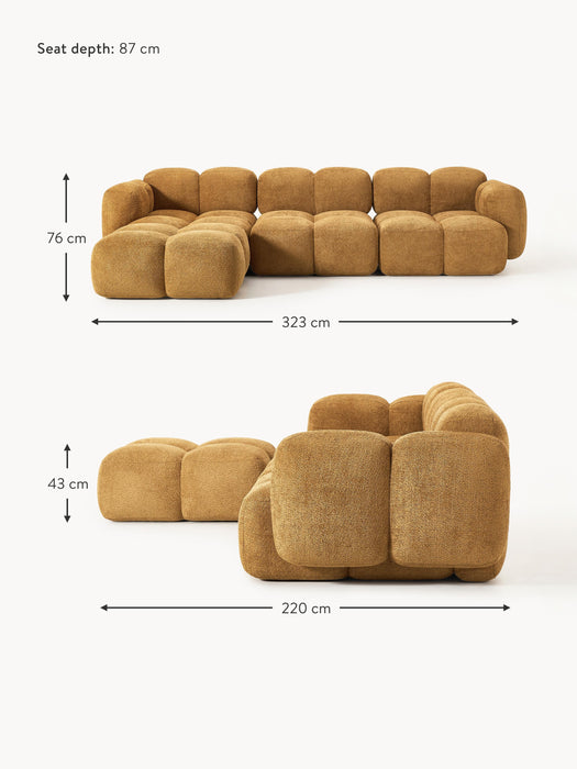 Modular Teddy-Boucl Sofa Tayla 4-seater with Ottoman leftright
