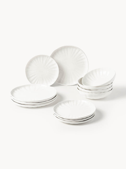 Sali Porcelain Tableware Set with Embossed Pattern, 4 People, Set of 12