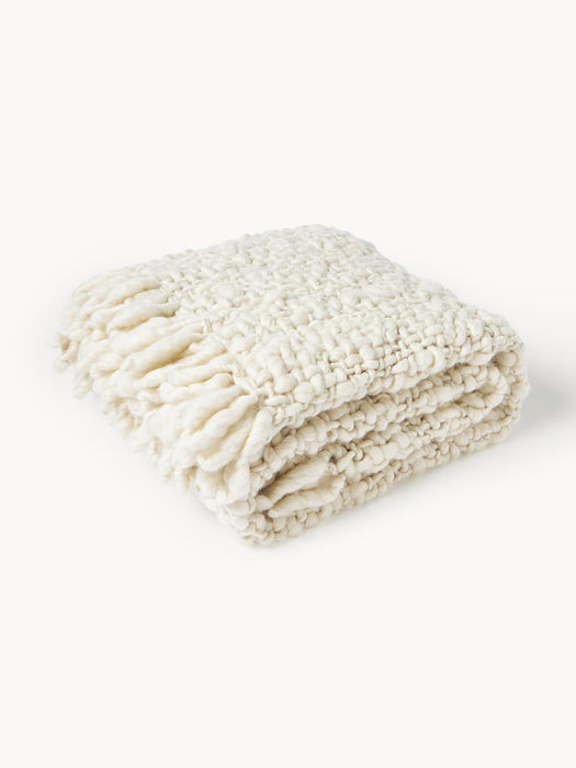 Belen Handmade Chunky Knit Wool Blanket with Fringes