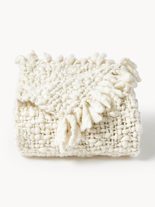 Handmade Chunky Knit Wool Blanket Belen with Fringes