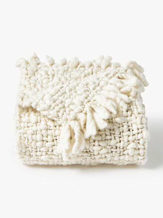 Belen Handmade Chunky Knit Wool Blanket with Fringes
