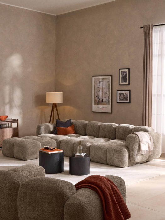 Modular Teddy-Boucl Sofa Tayla 4-seater with Ottoman leftright