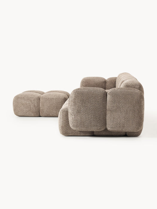 Modular Teddy-Boucl Sofa Tayla 4-seater with Ottoman leftright