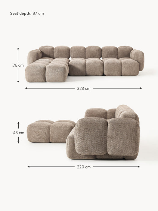 Modular Teddy-Boucl Sofa Tayla 4-seater with Ottoman leftright