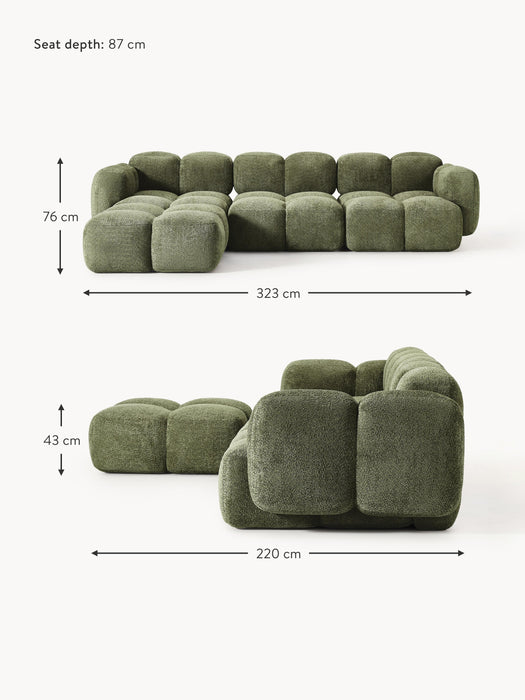 Modular Teddy-Boucl Sofa Tayla 4-seater with Ottoman