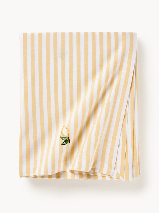 Melony Striped Tablecloth with Embroidered Motifs