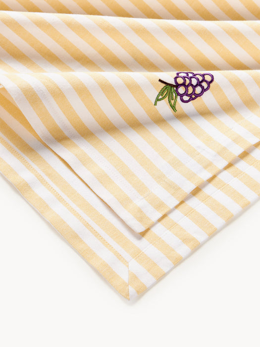 Melony Striped Tablecloth with Embroidered Motifs