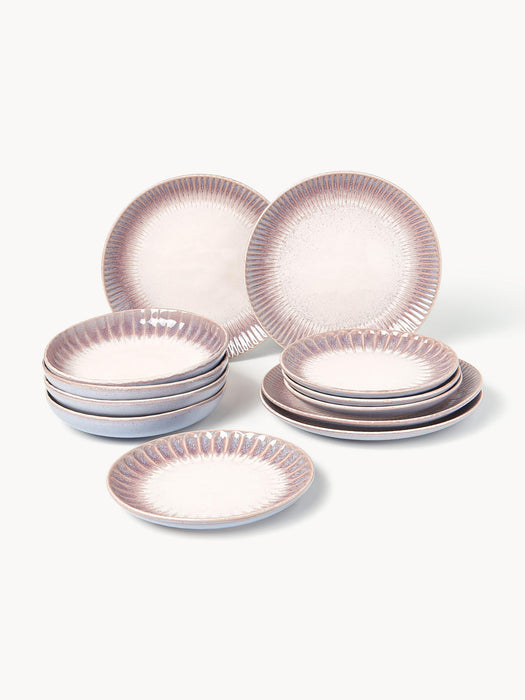 Vinci Handmade Tableware Set with Reactive Glaze, 4 People, Set of 12