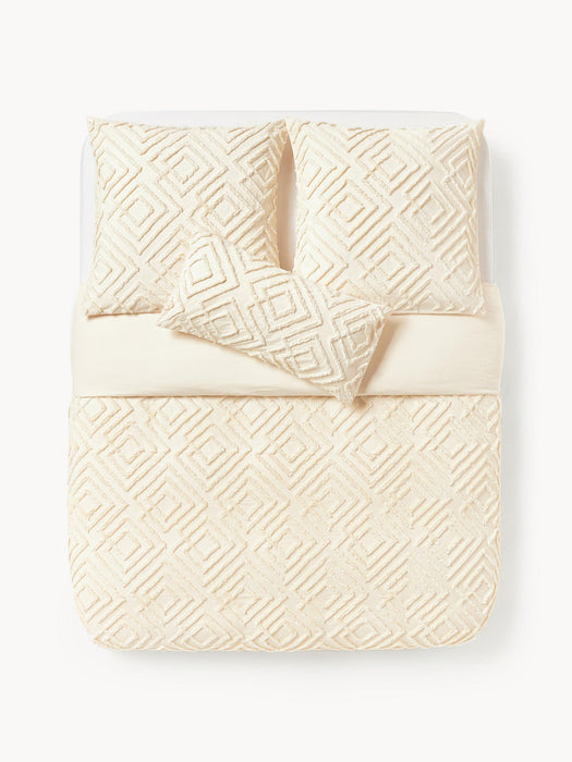 Phil Cotton Percale Duvet Cover with Tufted Design