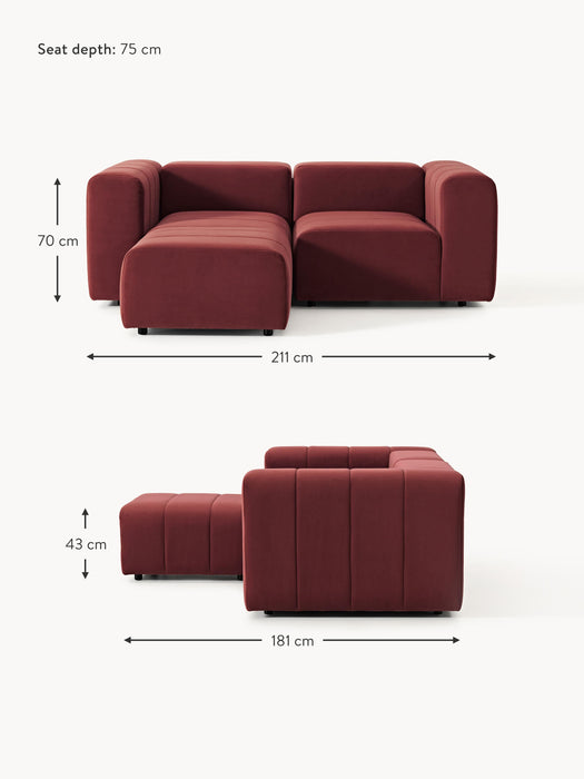 Modular Velvet Sofa Lena 2-seater with Ottoman leftright