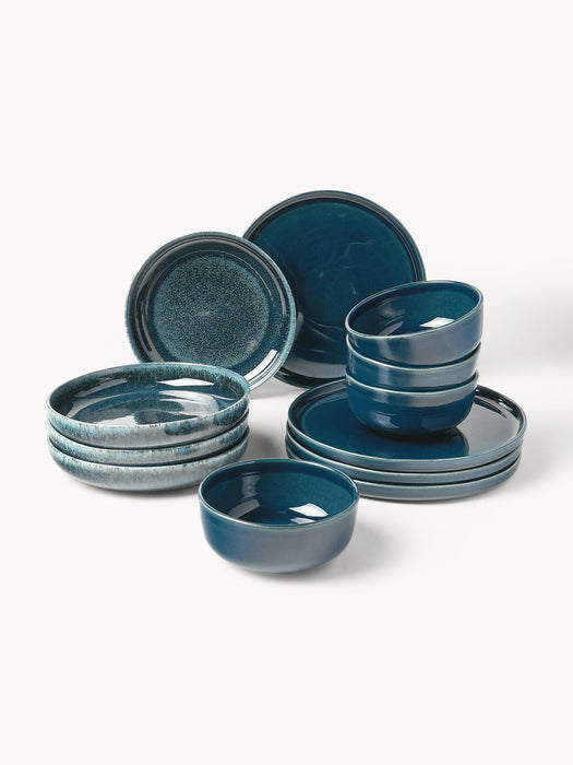 Ethel Handmade Reactive Glaze Tableware Set, 4 people, Set of 12