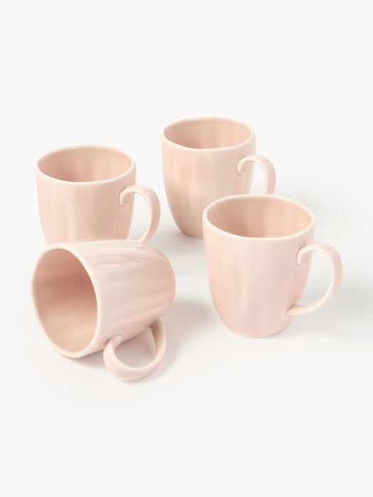 Porcelain Mugs Sali with Embossed Pattern Set of 4
