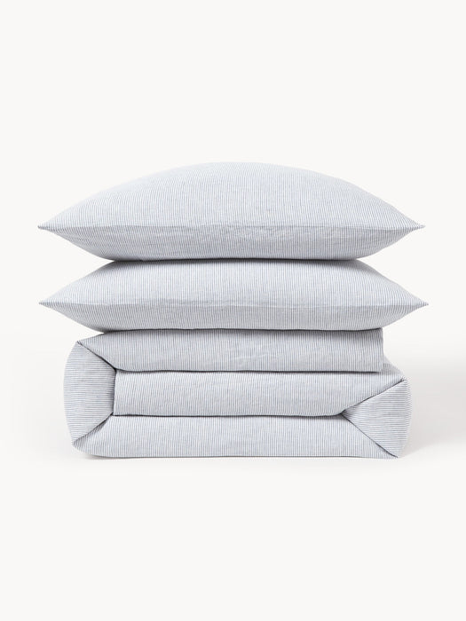 Rinna Washed Linen Duvet Cover with Fine Stripes
