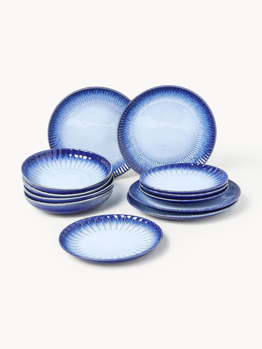 Vinci Handmade Tableware Set with Reactive Glaze, 4 People, Set of 12