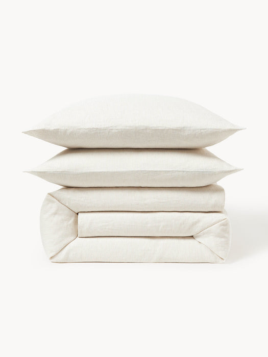 Rinna Washed Linen Duvet Cover with Fine Stripes