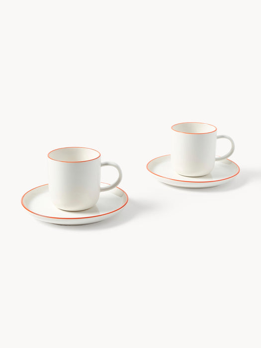 Porcelain Coffee Cups Facile with Saucers Set of 2