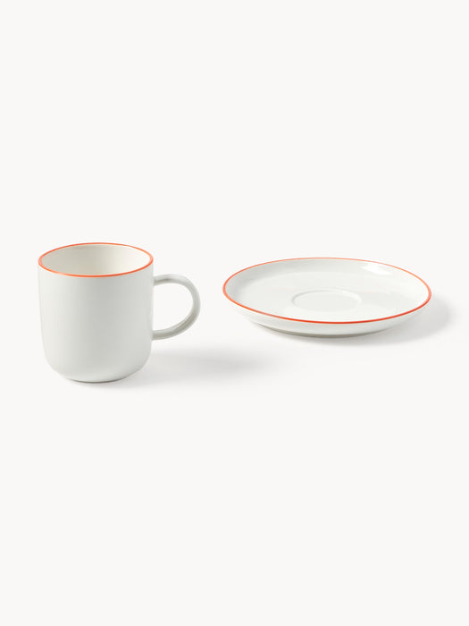 Porcelain Coffee Cups Facile with Saucers Set of 2