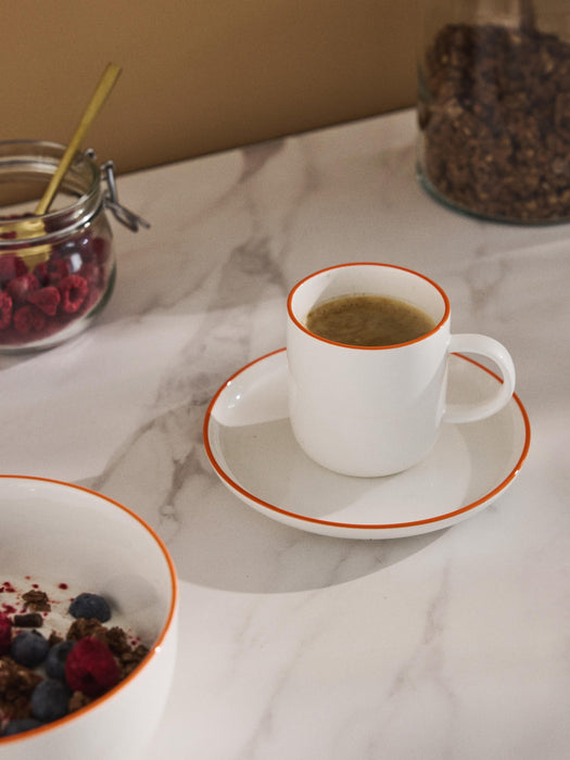 Porcelain Coffee Cups Facile with Saucers Set of 2