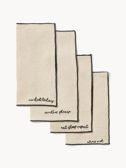 Embroidered Linen Cocktail Napkins Cosmo Set of 4