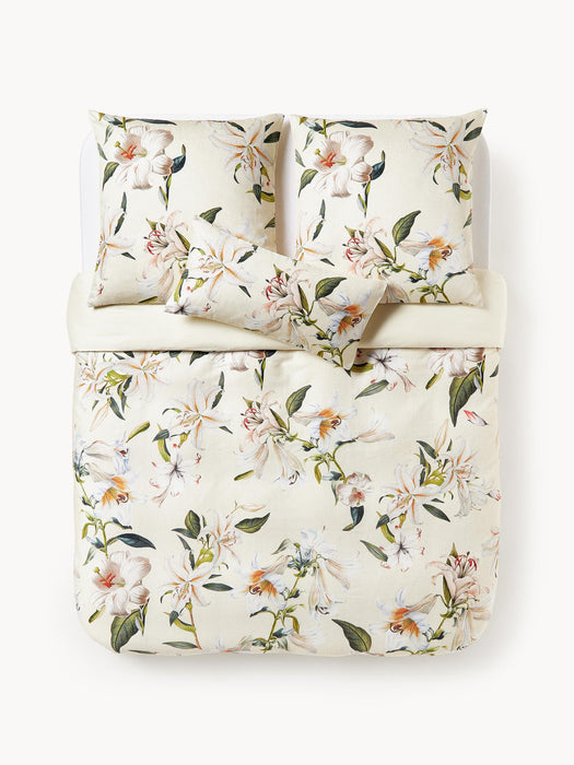 Flori Cotton Sateen Duvet Cover with Floral Print