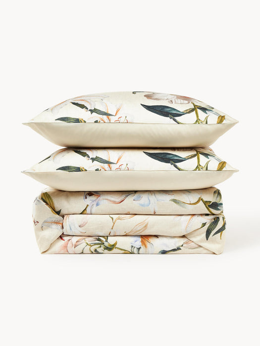 Flori Cotton Sateen Duvet Cover with Floral Print