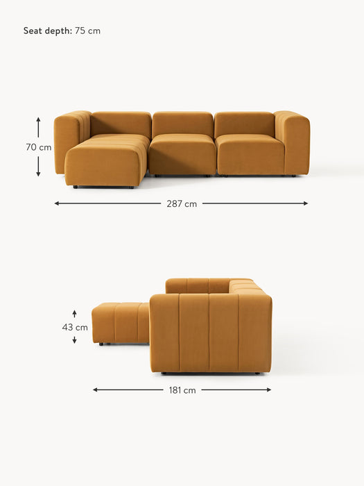 Modular Velvet Sofa Lena 4-seater with Ottoman leftright