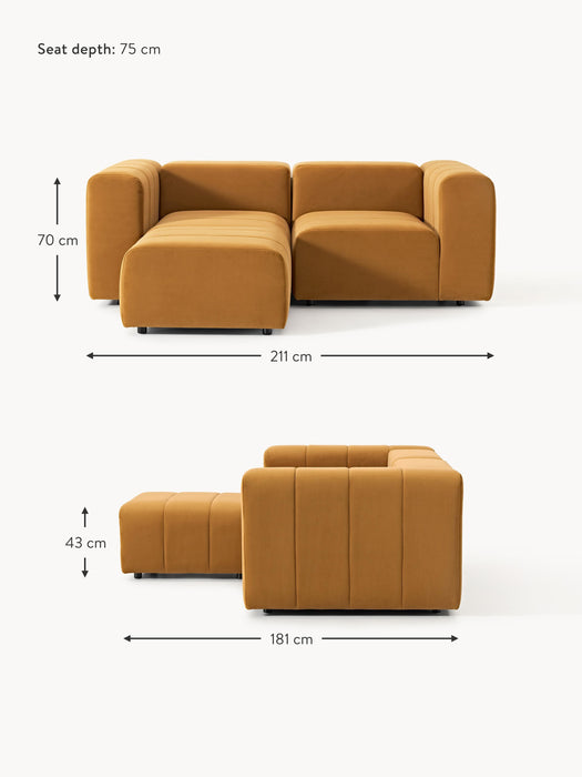 Modular Velvet Sofa Lena 2-seater with Ottoman leftright