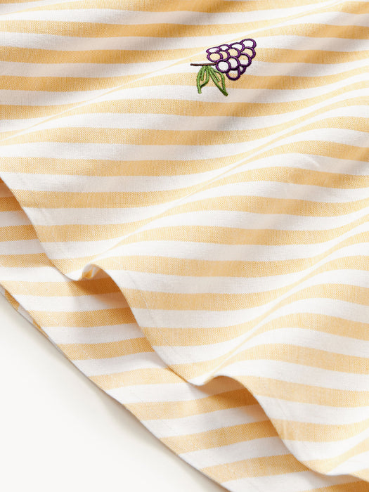 Melony Striped Round Tablecloth with Embroidered Motifs