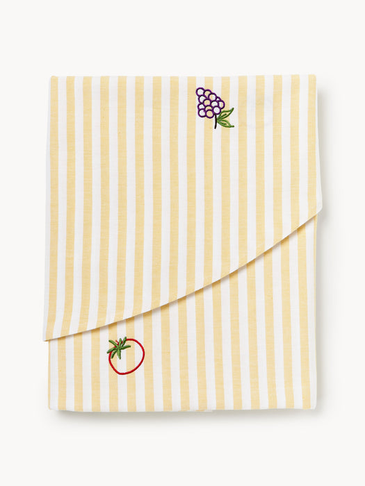 Striped Round Tablecloth Melony with Embroidered Motifs