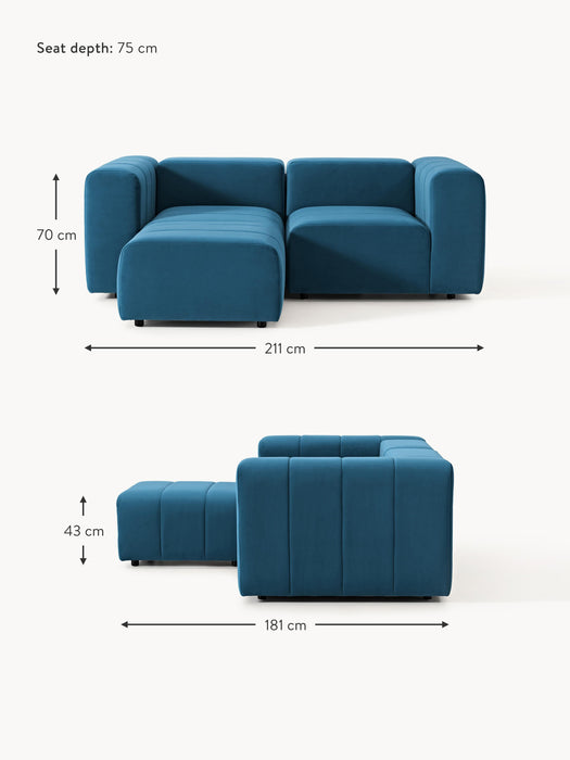 Modular Velvet Sofa Lena 2-seater with Ottoman leftright