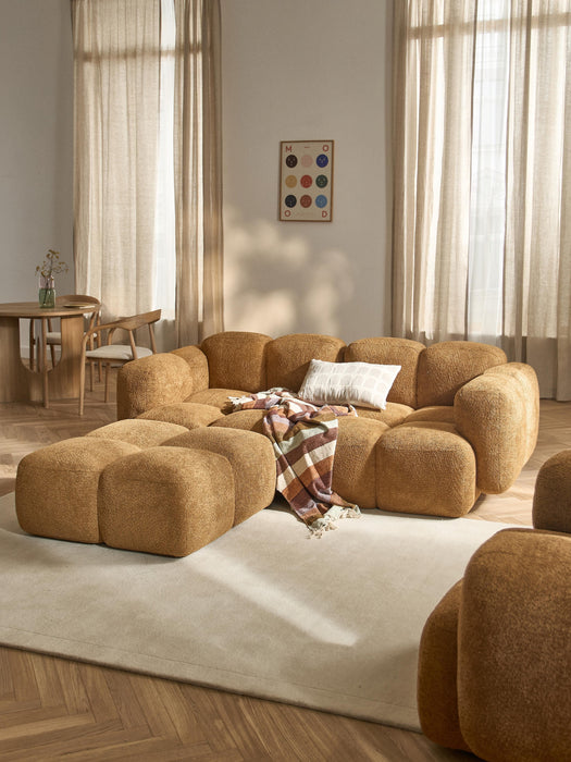 Modular Teddy-Boucl Sofa Tayla 2-seater with Ottoman leftright
