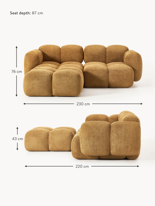 Modular Teddy-Boucl Sofa Tayla 2-seater with Ottoman leftright
