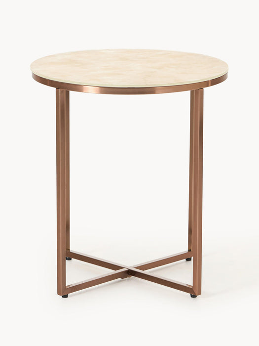 Antigua Round Side Table with Marble Effect Glass Top